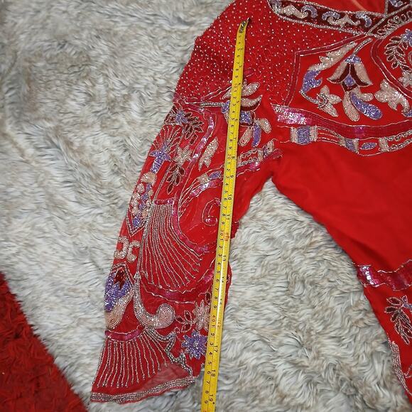 Ramana Red Beaded Sequin Silk Blend Tunic Top Size 18 Embroidered Floral Vintage - Picture 10 of 14